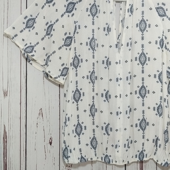 Chloe & Katie Peasant Shirt Cream Navy Cottage Hippie Sheer Boho Prairie Casual - Picture 3 of 14